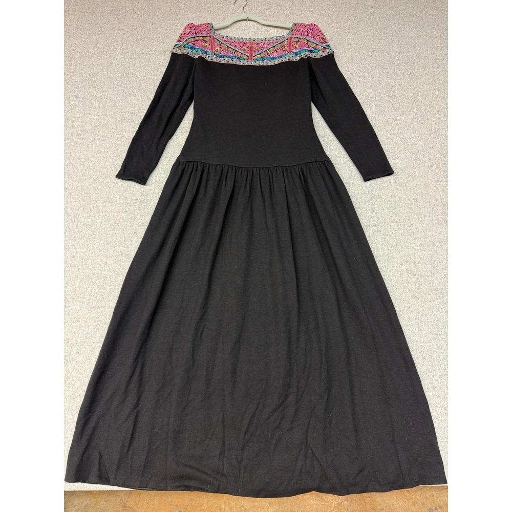 Mary McFadden Couture Maxi Dress 14 Black Beaded Sequin Saks Fifth Avenue Gown